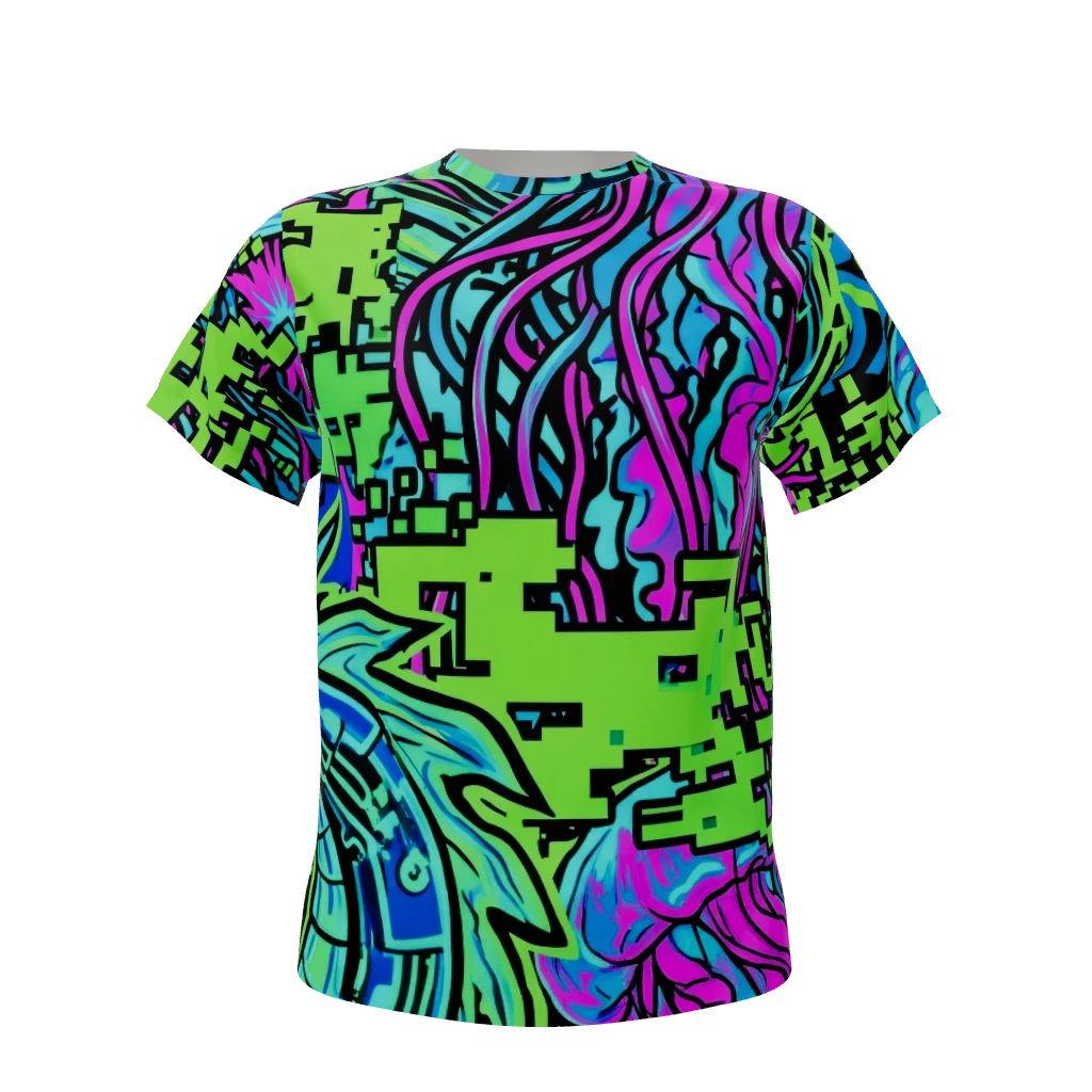 A seamless, densely packed repeat pattern of bioluminescent cyber-dragons entwined with neon jellyfish tentacles, energy bursts and chaotic digital glitches, in a bold, comic book art style. Fluorescent green, electric blue, and shocking pink dominate, creating an exhilarating, psychedelic, and otherworldly rave atmosphere.