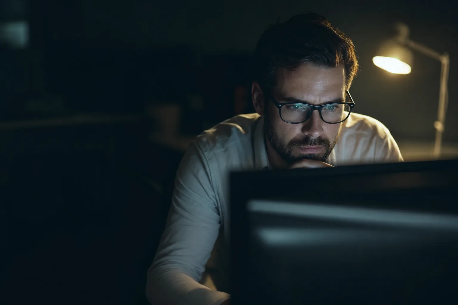 Editorial photograph: an operator reviewing machine output on screen, accompanying AI Data Extraction from PDFs, Forms & Emails.