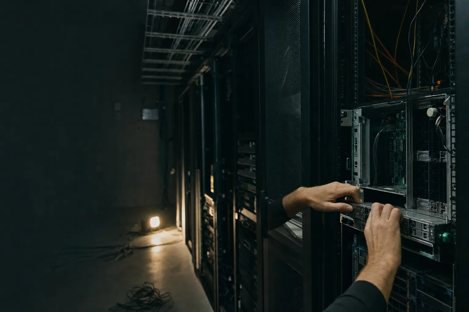 Editorial photograph: server infrastructure being replaced mid-migration, accompanying Legacy Database to Postgres Migration.
