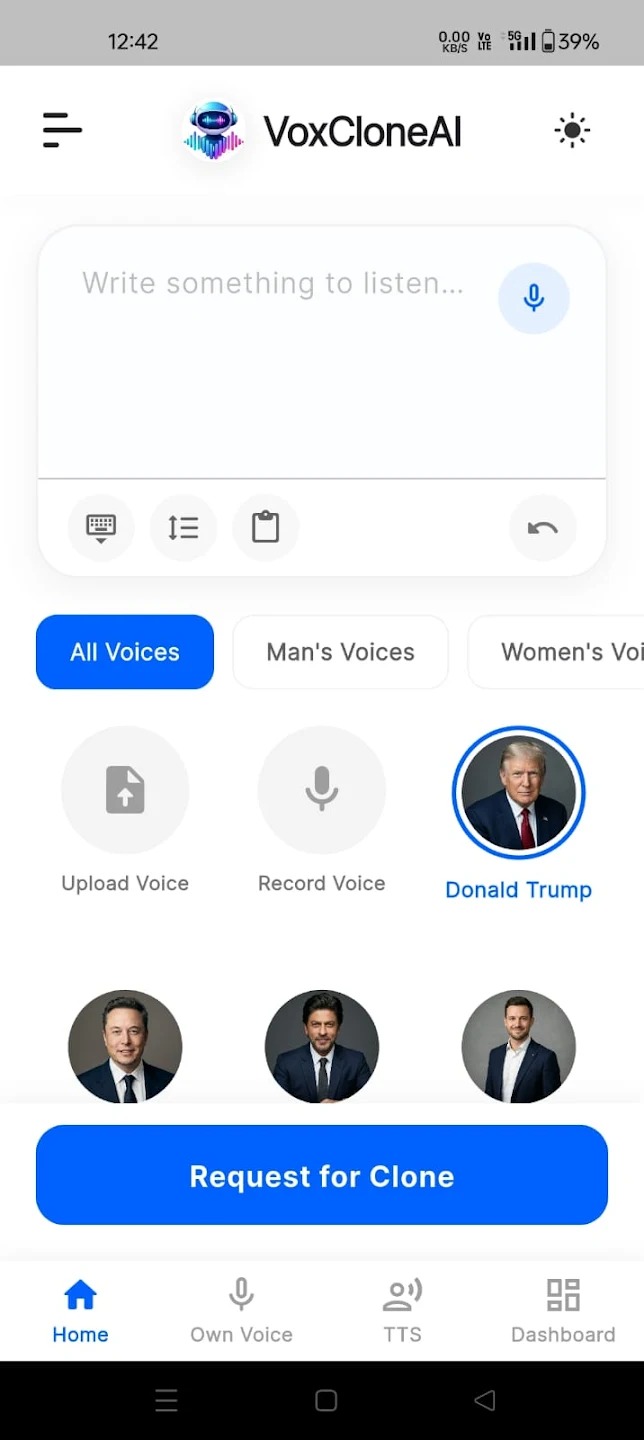 Discover one of the best free AI voice cloning apps that combines realistic voice cloning, Text-to-Speech (TTS), and Speech-to-Text (STT) features in a single platform. Create natural-sounding voiceovers, convert text into lifelike audio, and transcribe speech effortlessly with advanced AI technology. Download the app: Google Play Store
