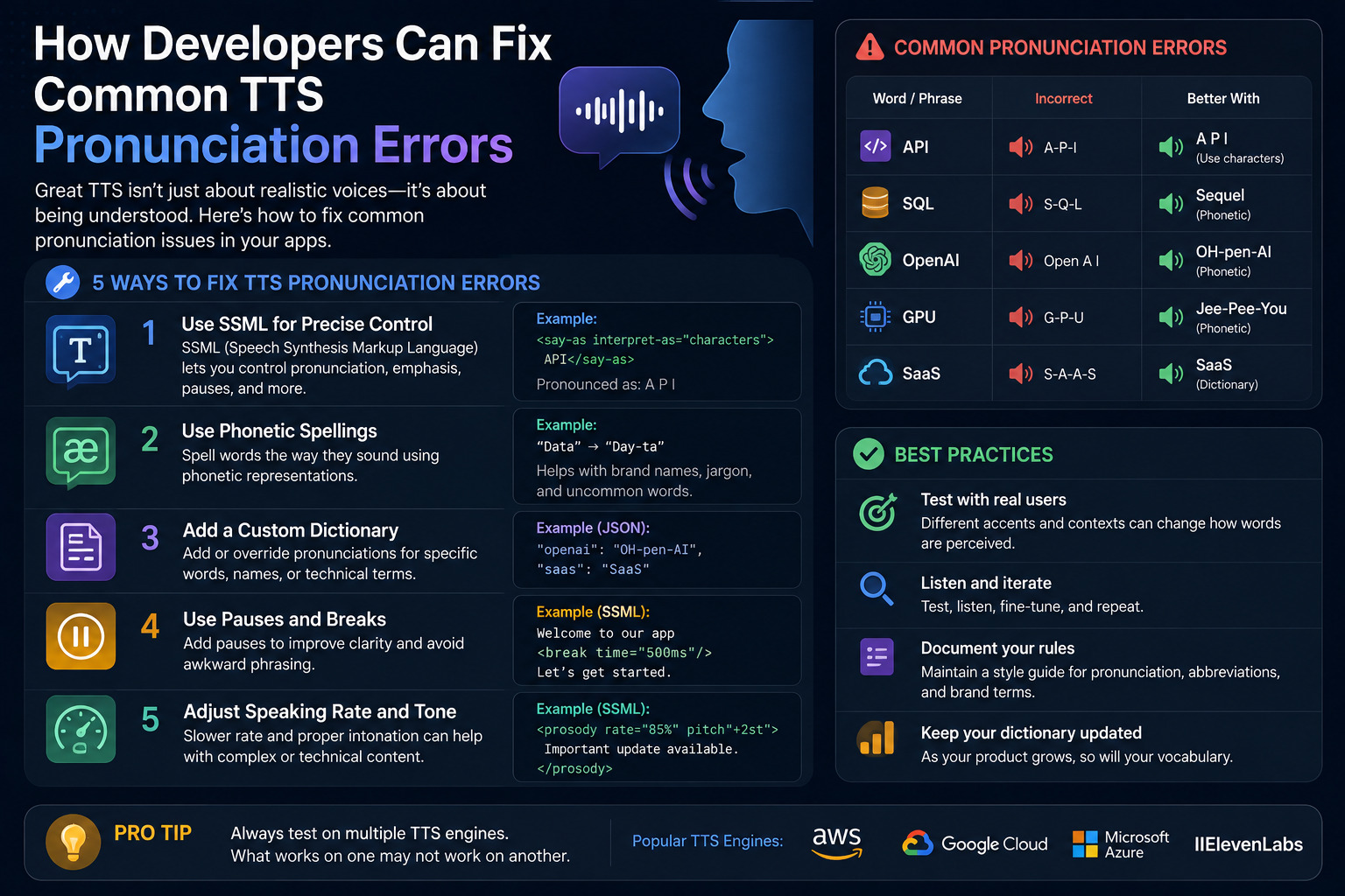 Visual representation of How Developers Can Fix Common TTS Pronunciation Errors