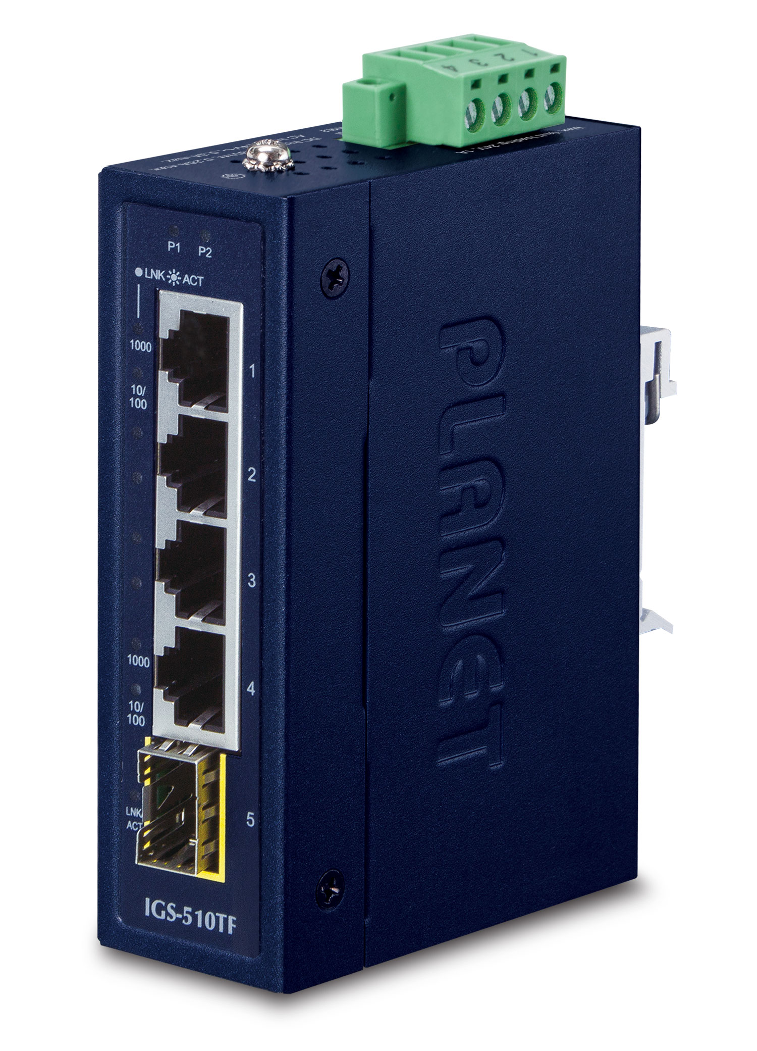 【IGS-510TF】Industrial Compact 4-Port 10/100/1000T + 1-Port 100/1000X SFP Gigabit Ethernet Switch