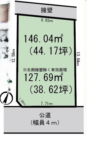 南側道路に面し陽当たりの良い敷地約44坪。