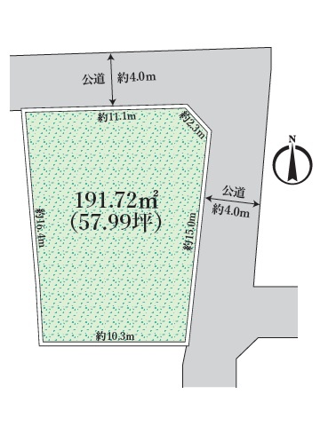 開放感ある角地、建築条件無し売り土地約57坪です。