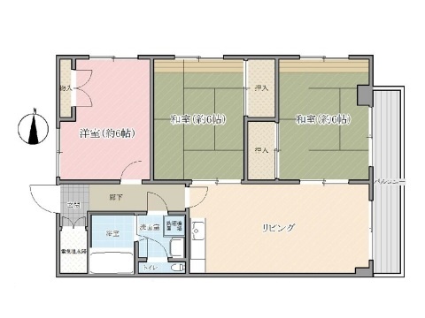 2階の角住戸で、東向きの3LDKです。全居室は6帖以上の広さがあります。