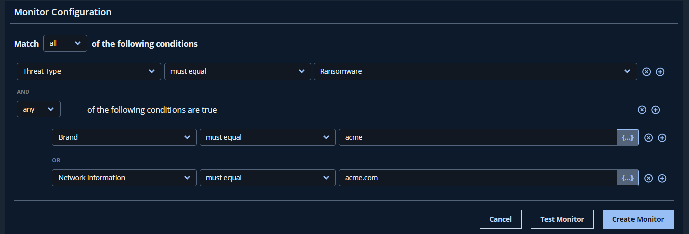 Sample Monitor Configuration using Target Ransomware.