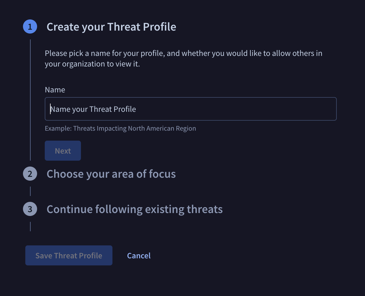 Create profile form in threat landscape