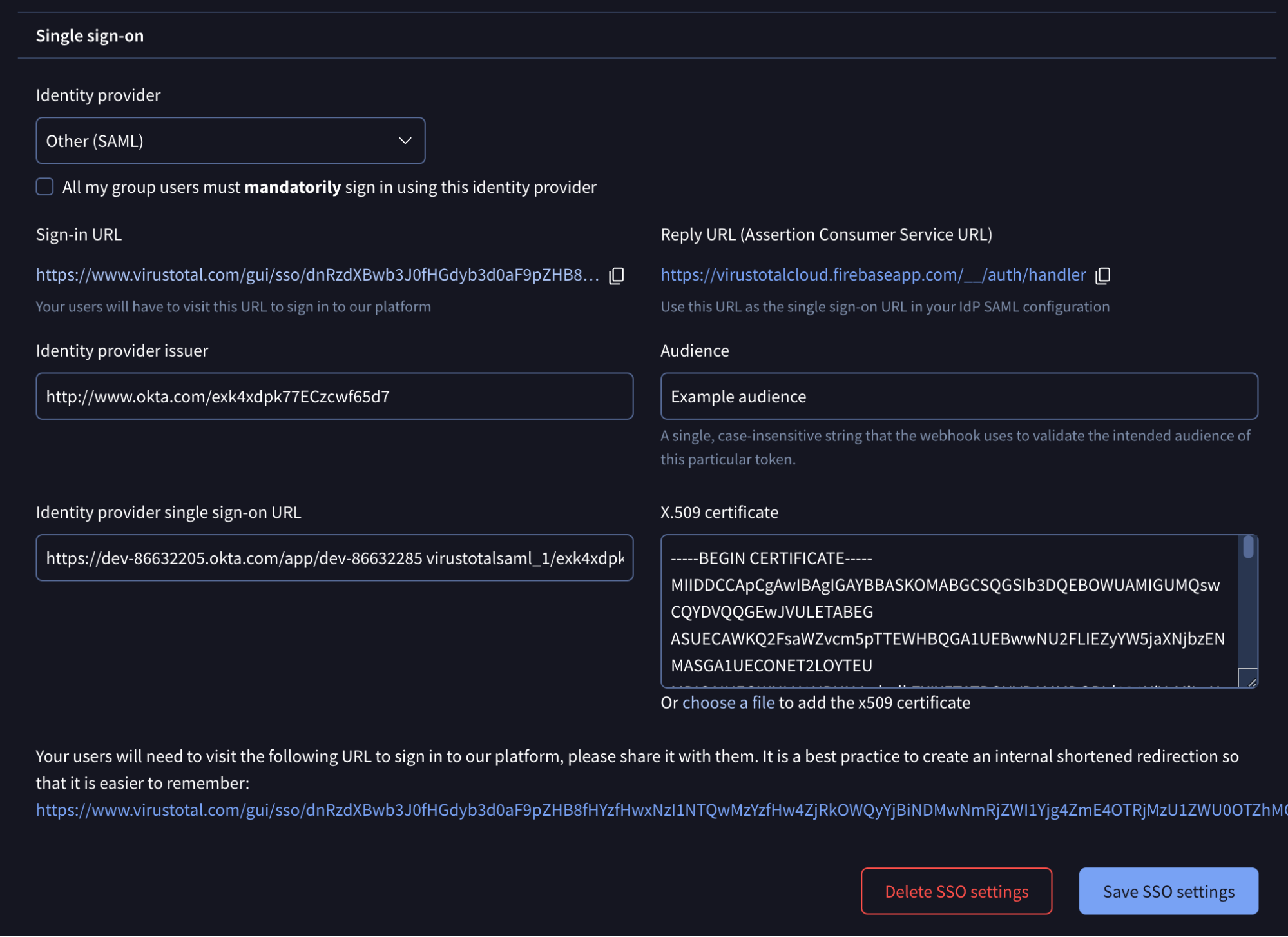 Okta Google Threat Intelligence group settings