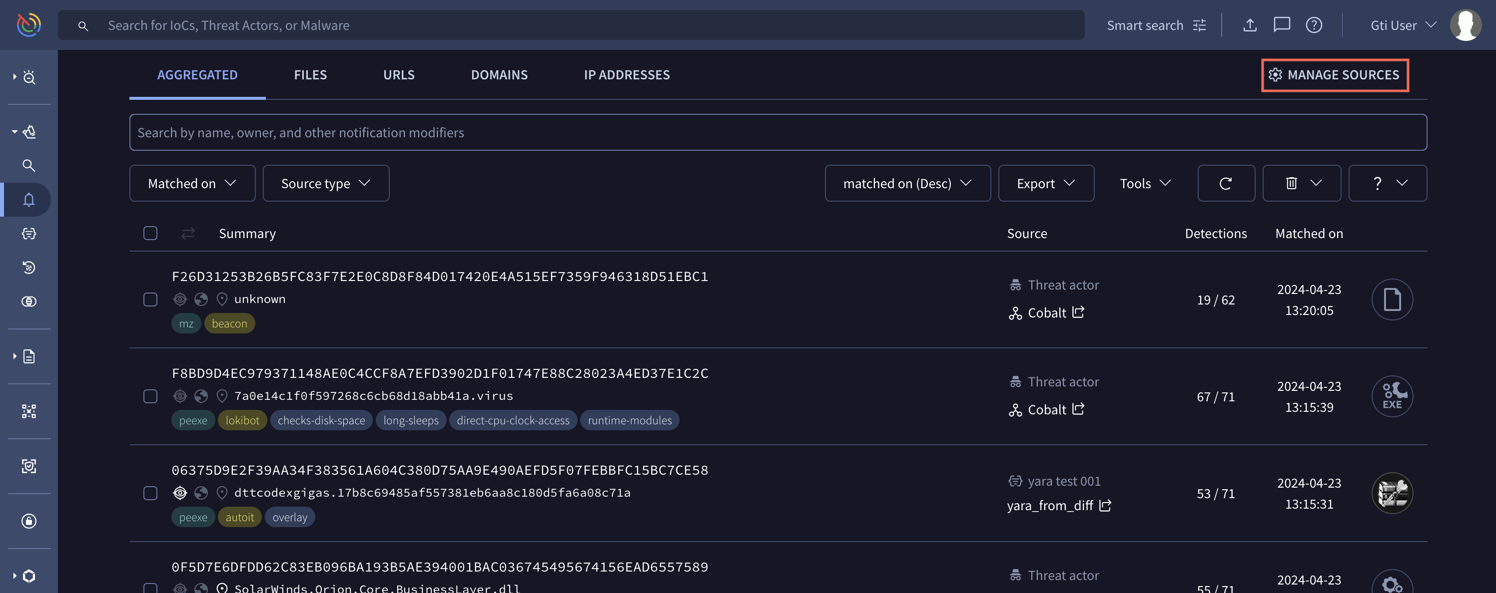 IOC Stream Manage Sources