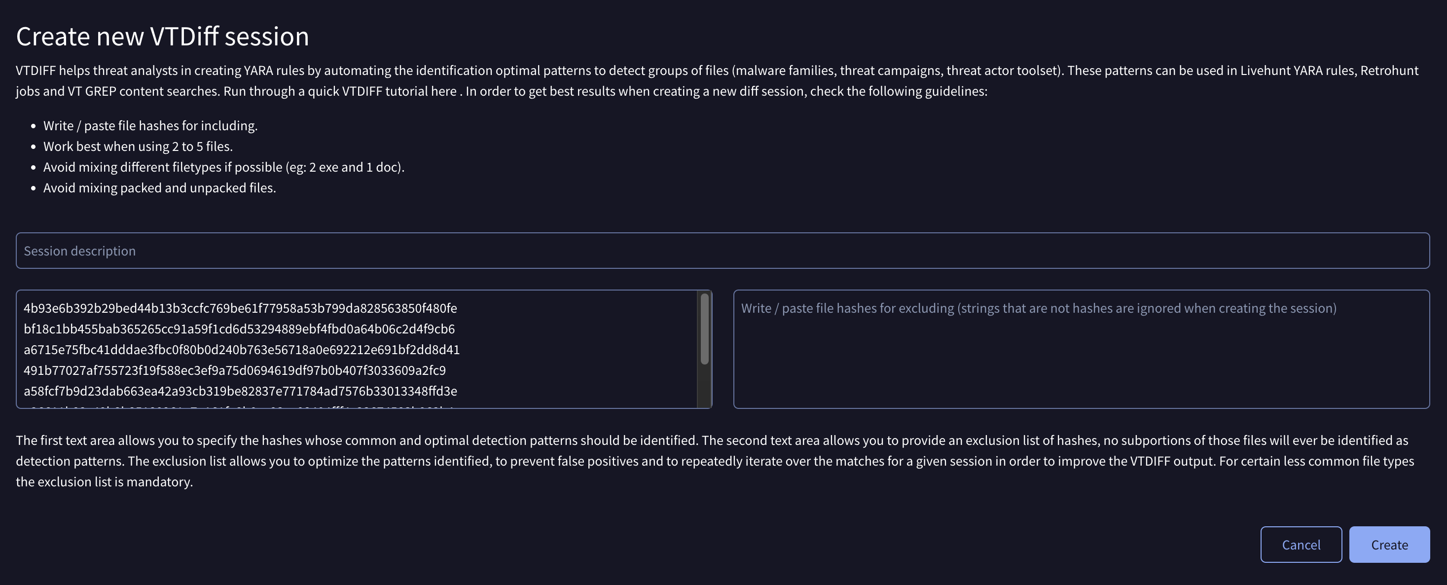 Diff exclusion list