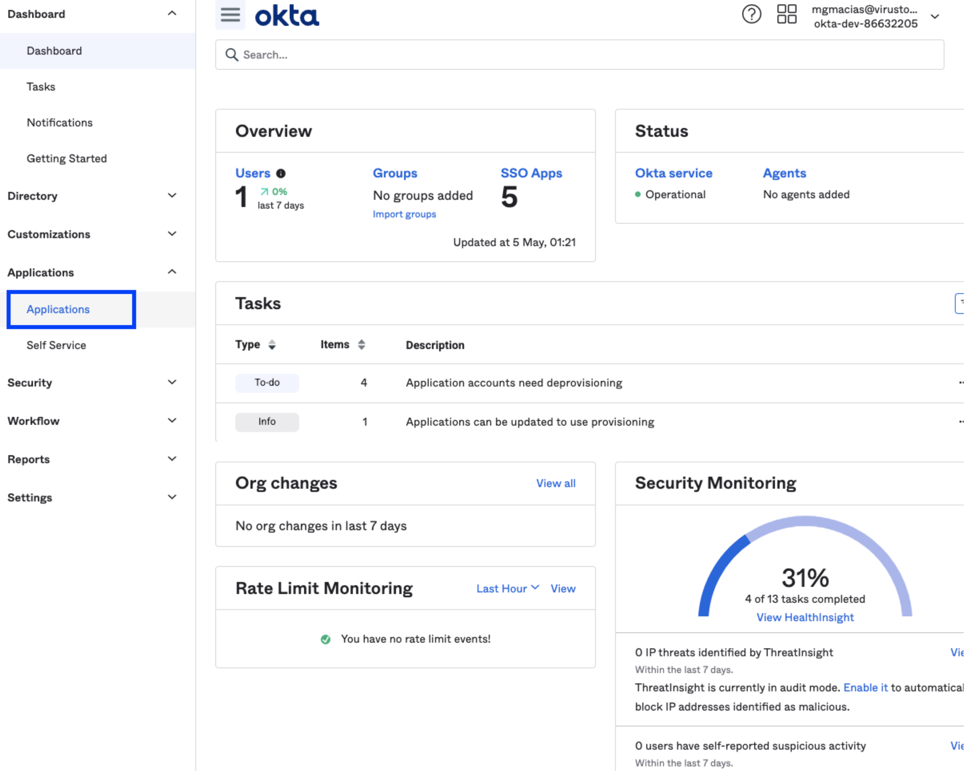 Okta Administration Panel