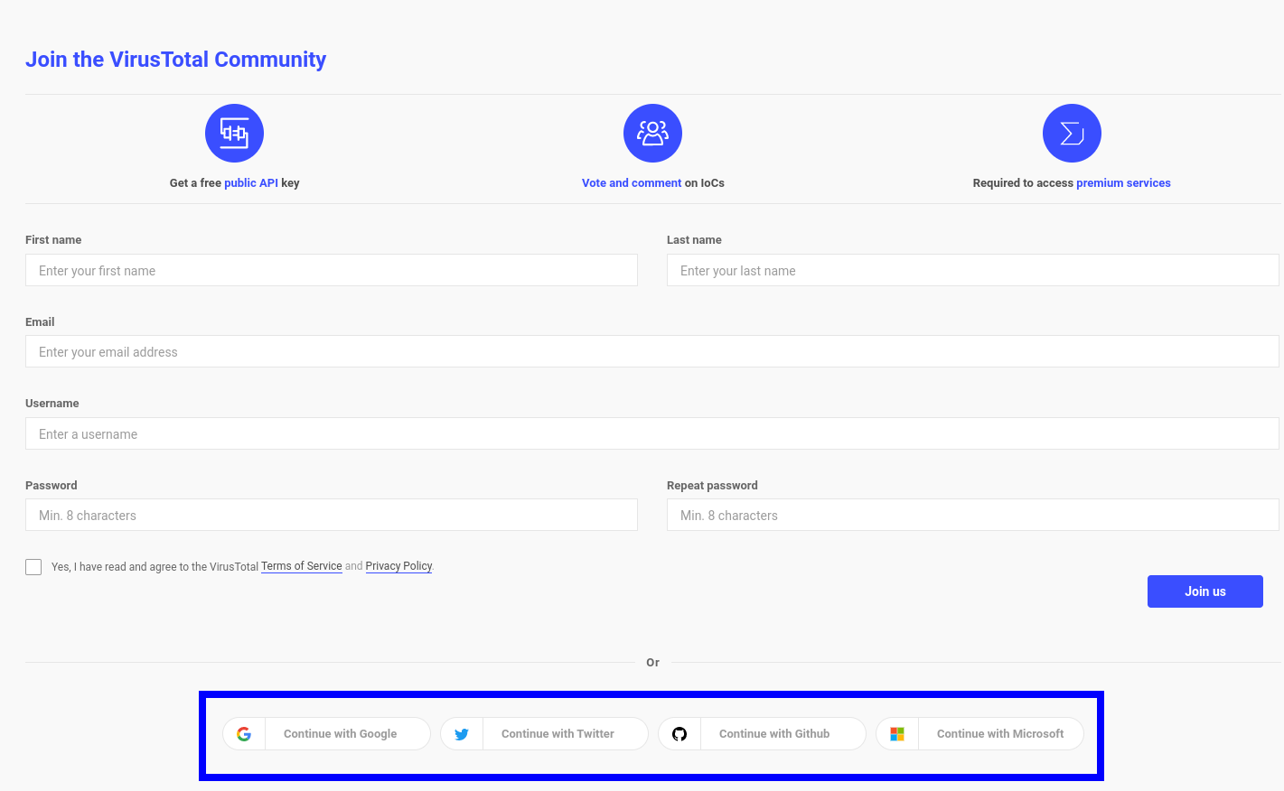 SSO create account form