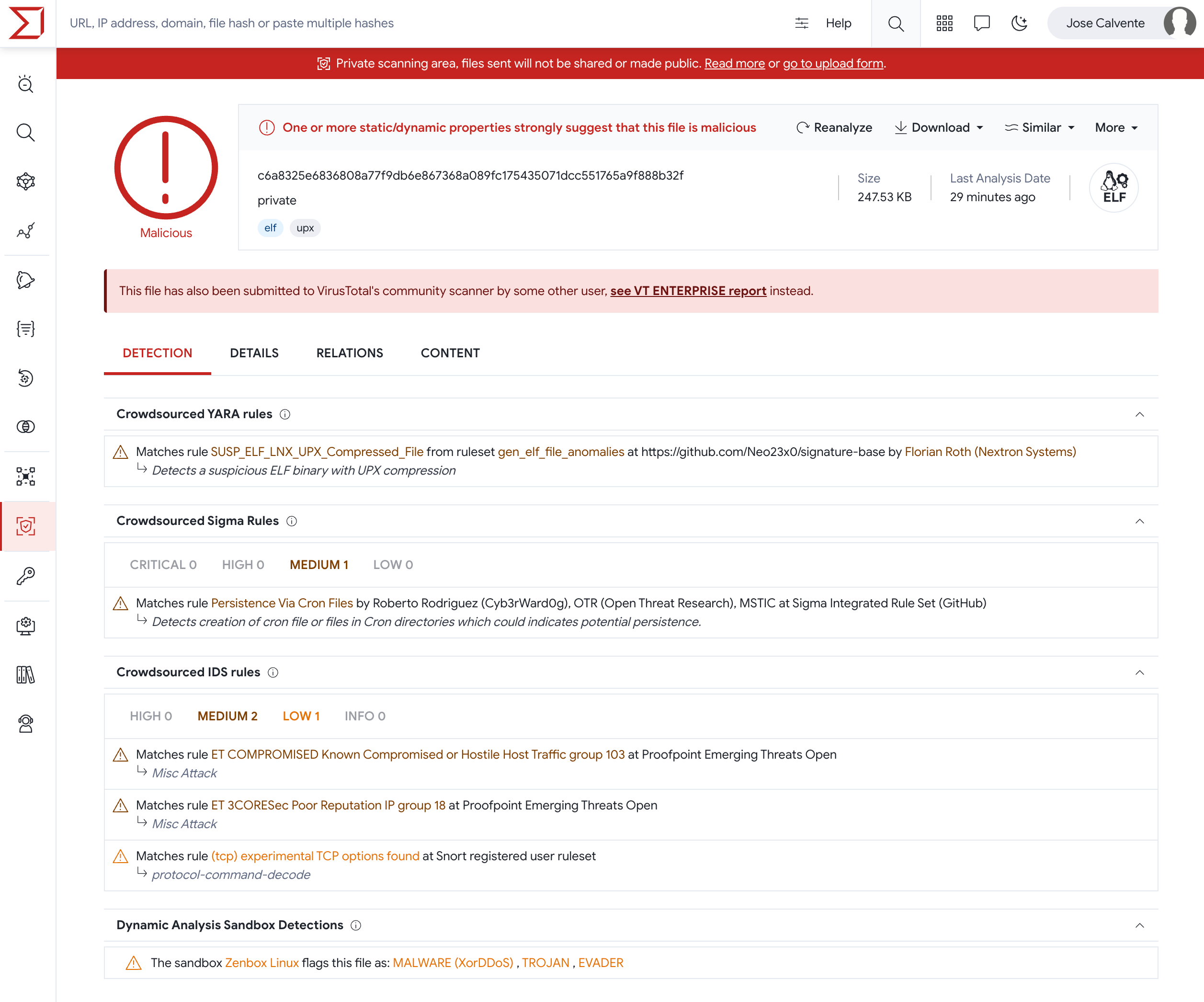 Private Scanning Detection