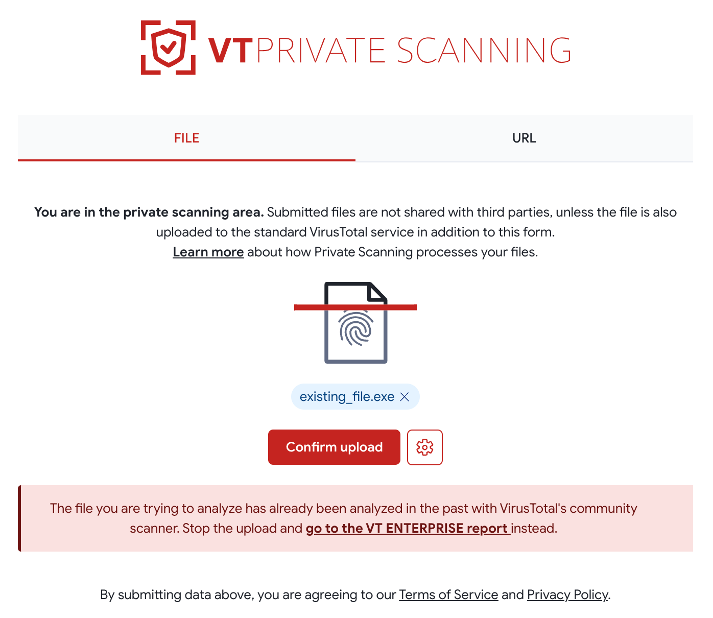 Private Scanning Known File