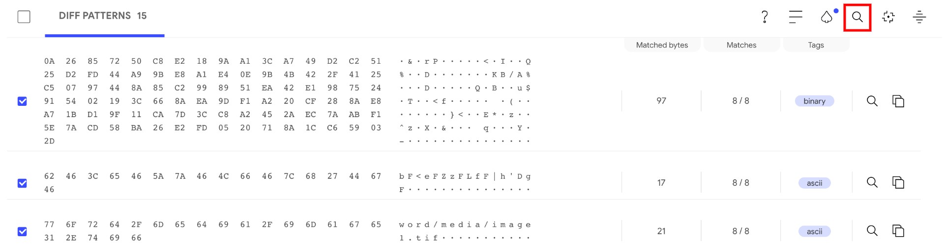 VTDiff patterns search