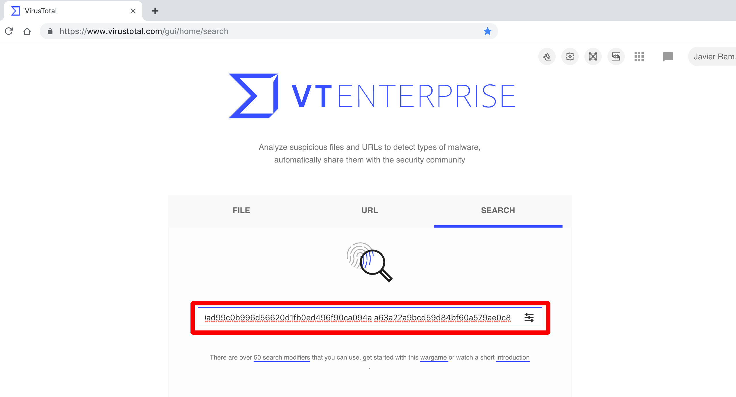 VirusTotal Intelligence multiple hashes search