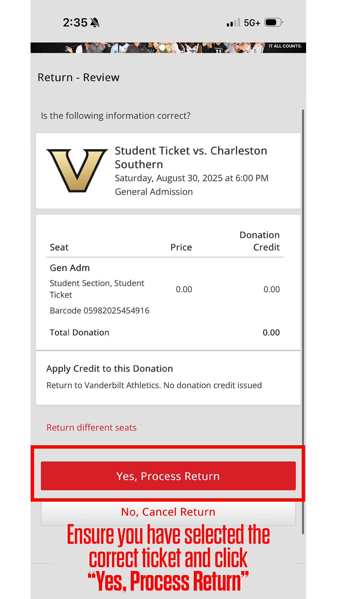 Student return ticket Step 8