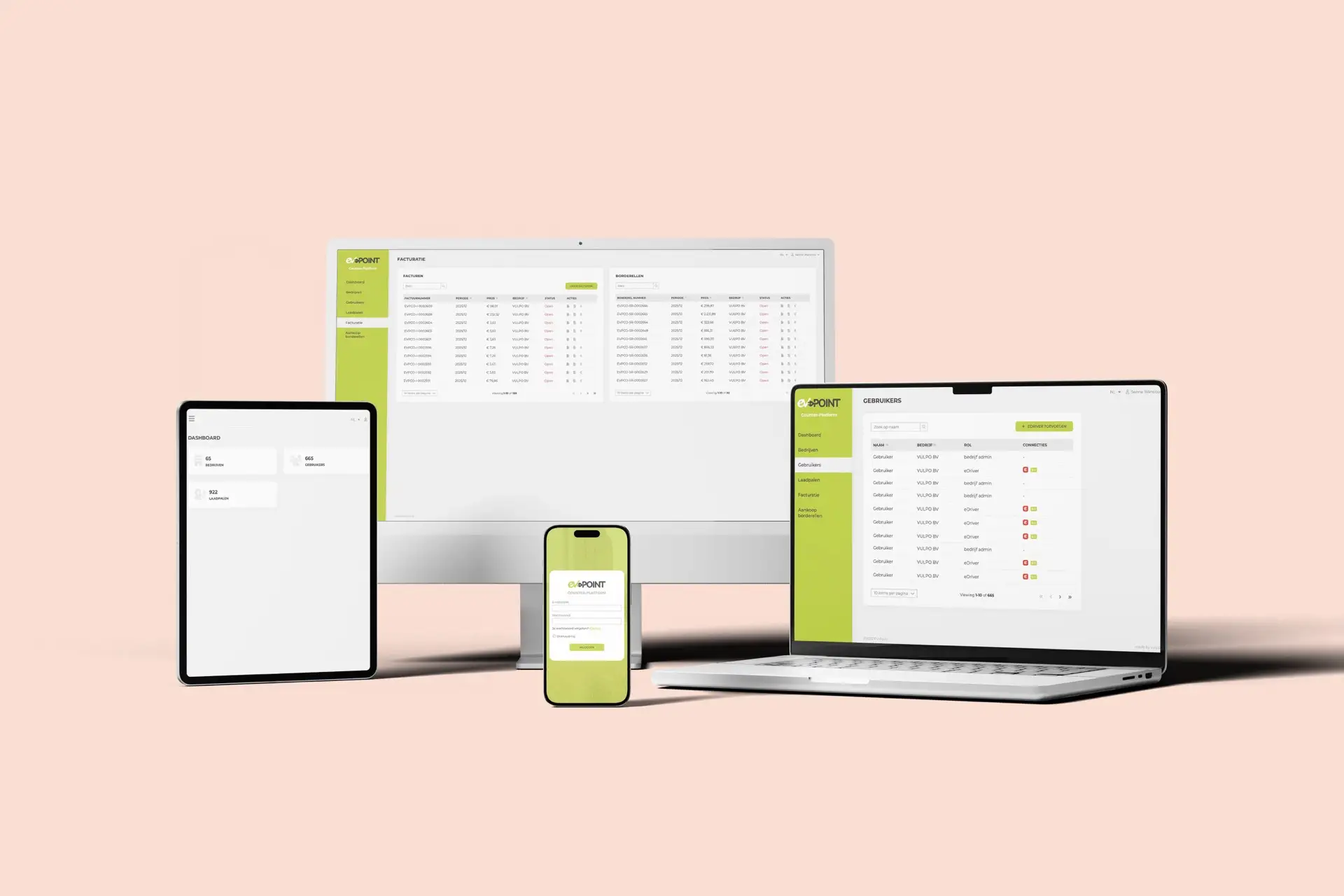 Mockups for the digital counter platform of EV-Point
