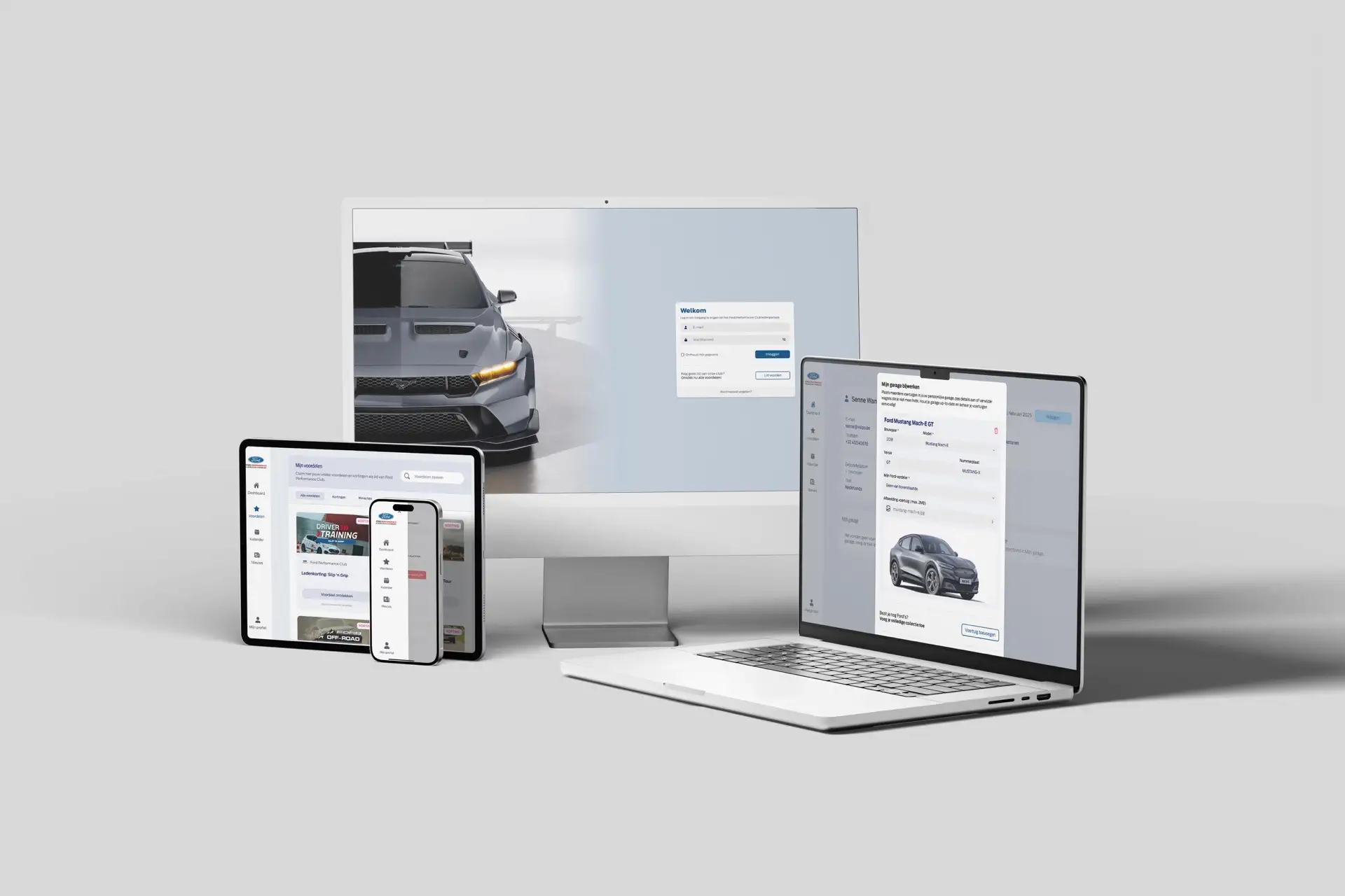 Mockups for the digital platform of Ford Performance Club