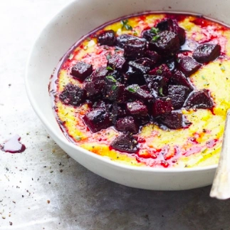 Roasted Beets and Sweets over Herbed Polenta