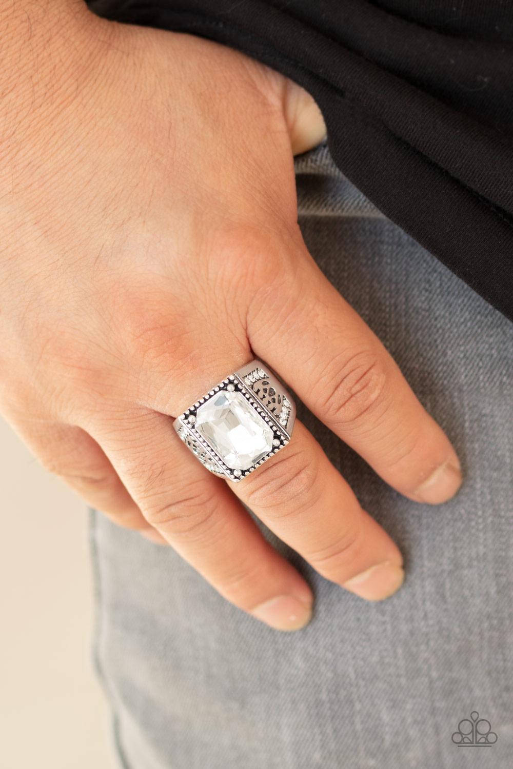 #4962 Conquered - White - Paparazzi Accessories Men's Ring