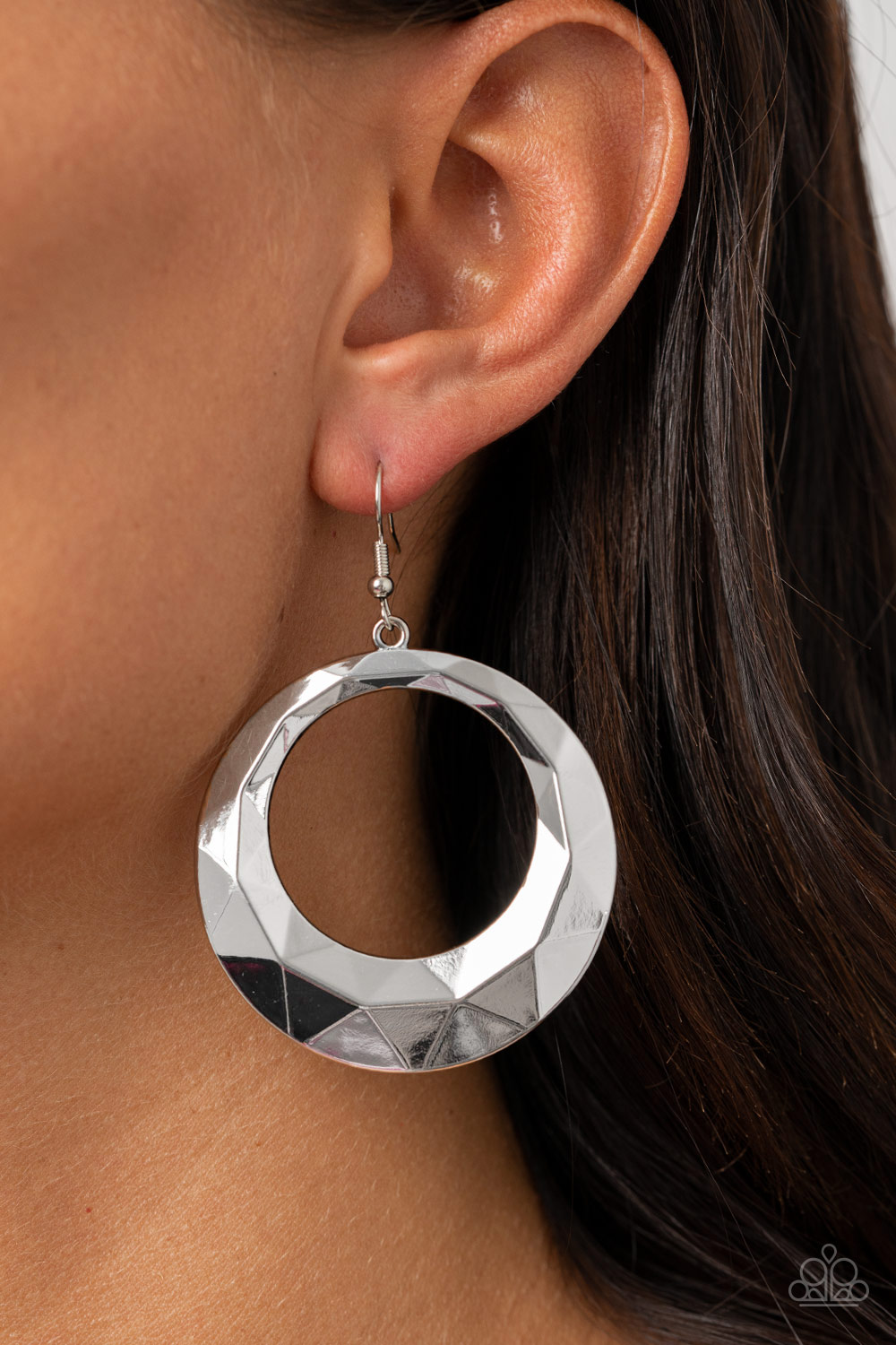 #275 Fiercely Faceted - Silver - Paparazzi Accessories Earrings