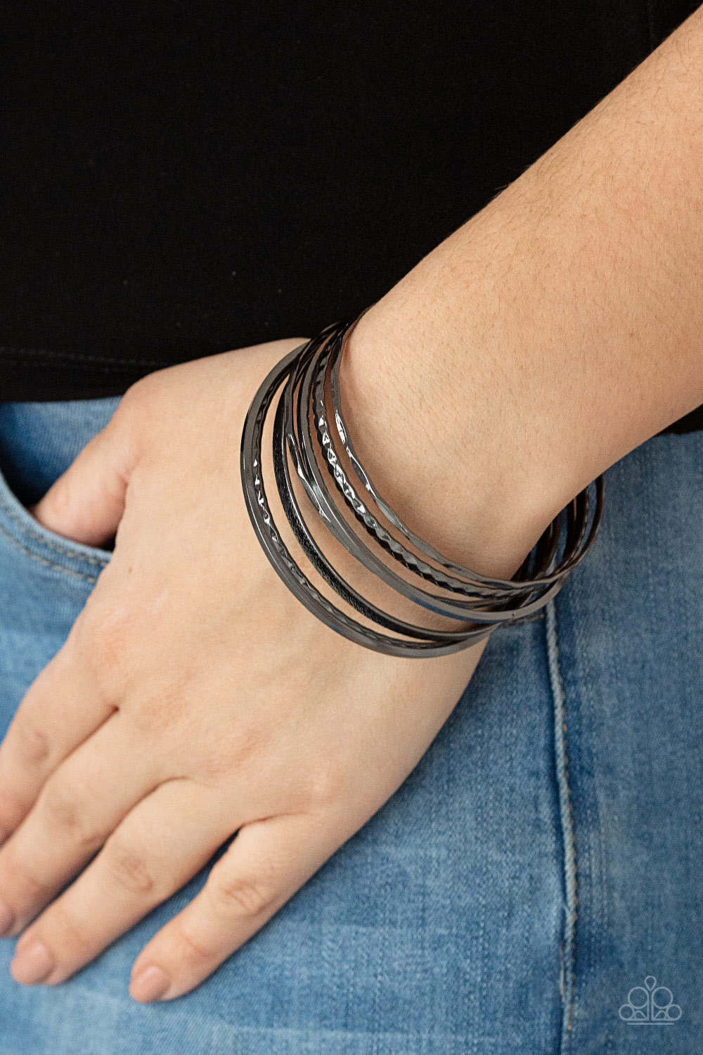 #1244 How Do You Stack Up? - Black - Paparazzi Accessories Bracelet