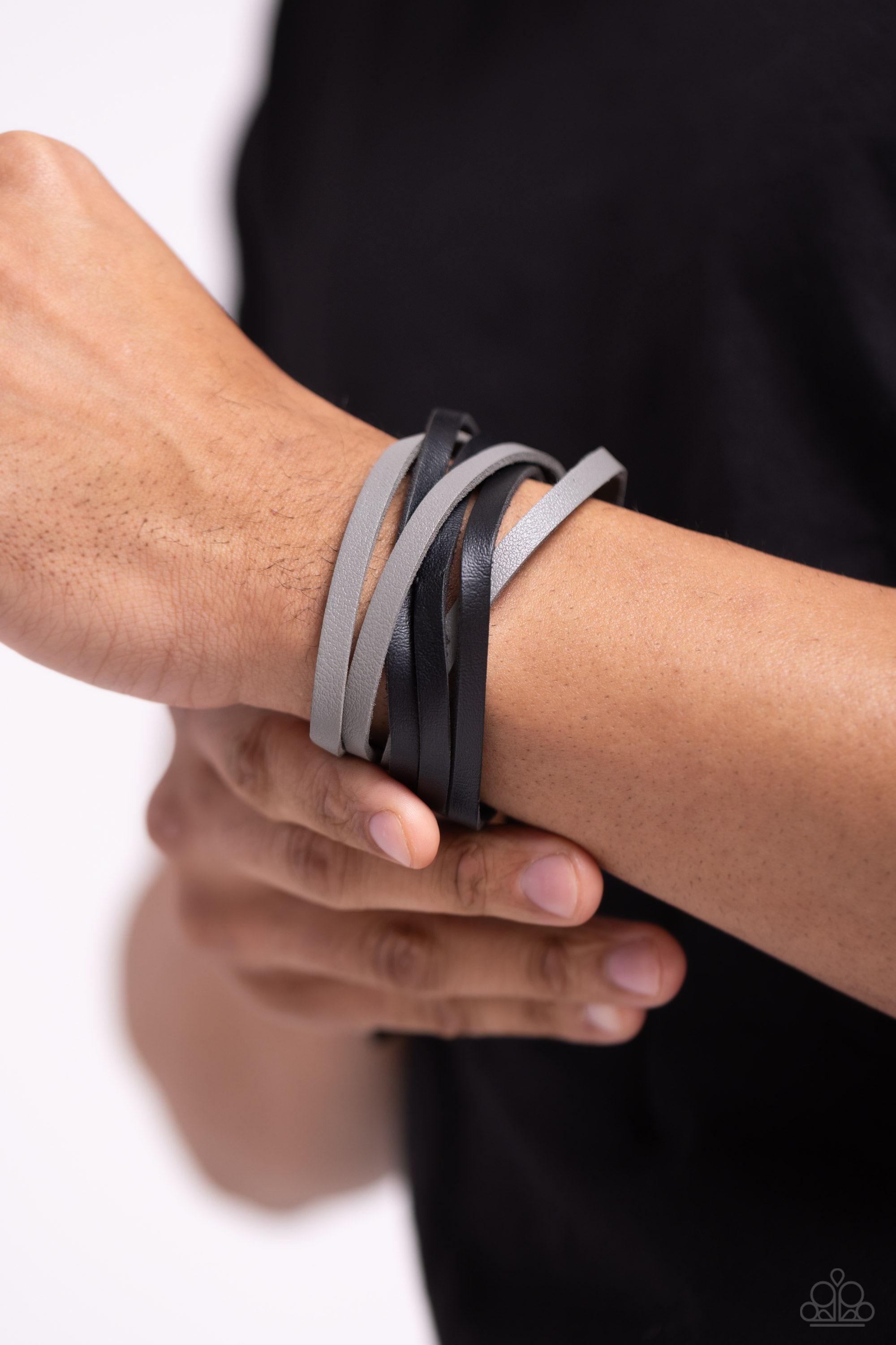 Not SEW Fast - Black Gray Leather Urban Bracelet