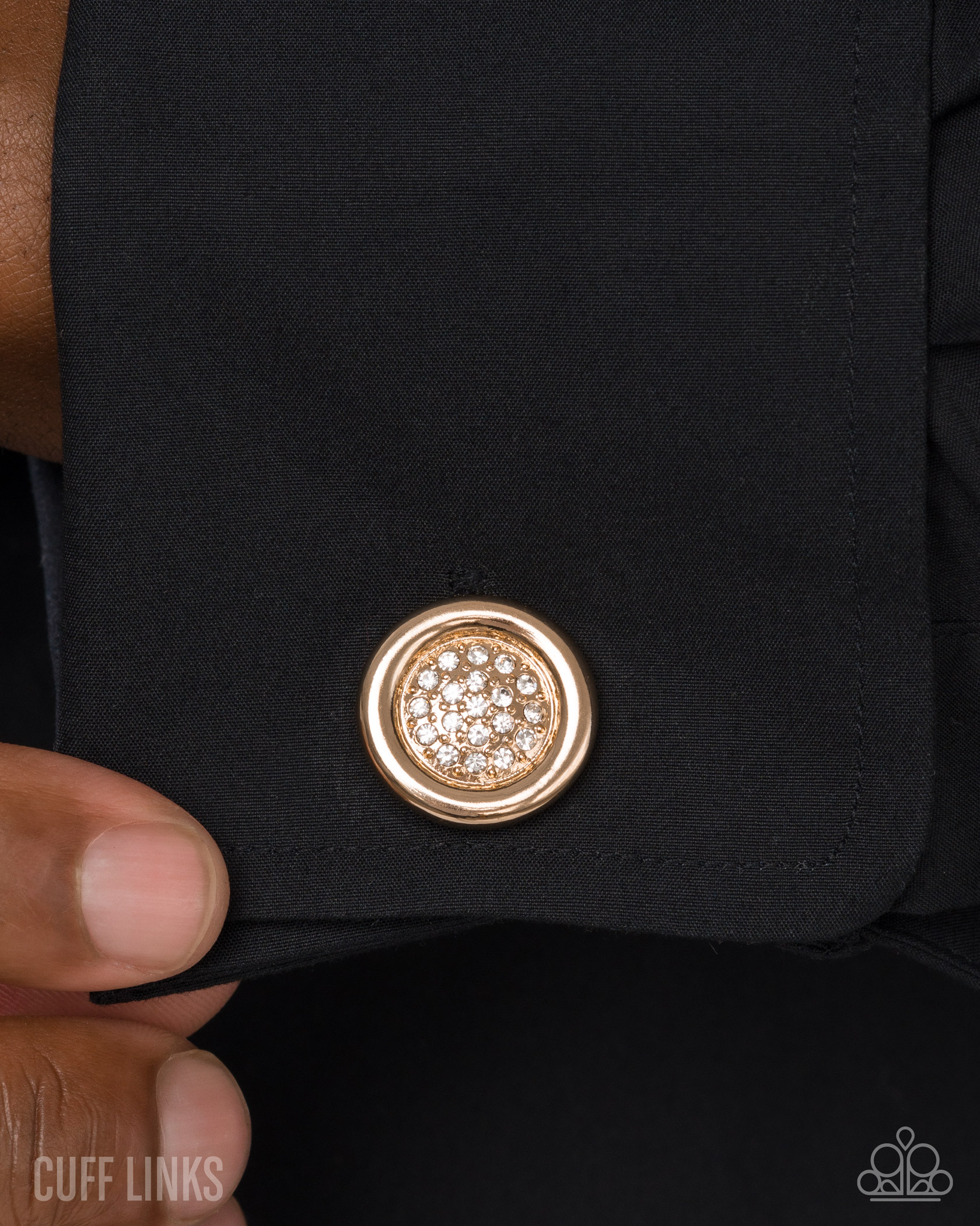 Complex Chic - Gold Rhinestone Round Cuff Links