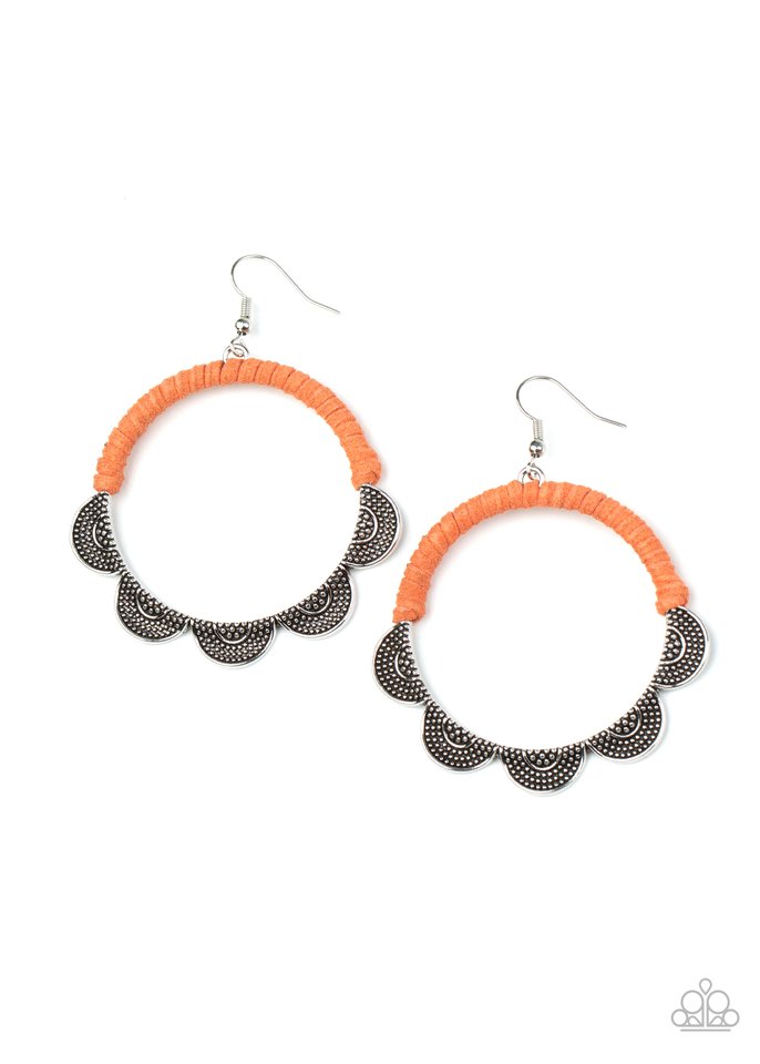 Tambourine Trend - Orange - Paparazzi Earring Image