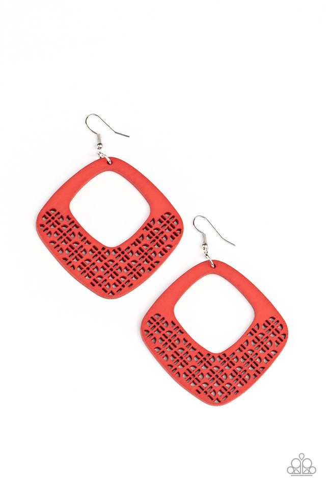 WOOD You Rather - Red - Paparazzi Earring Image