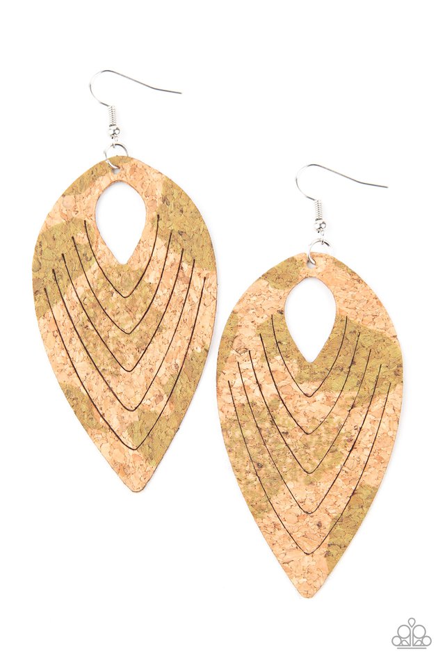 Cork Cabana - Green - Paparazzi Earring Image