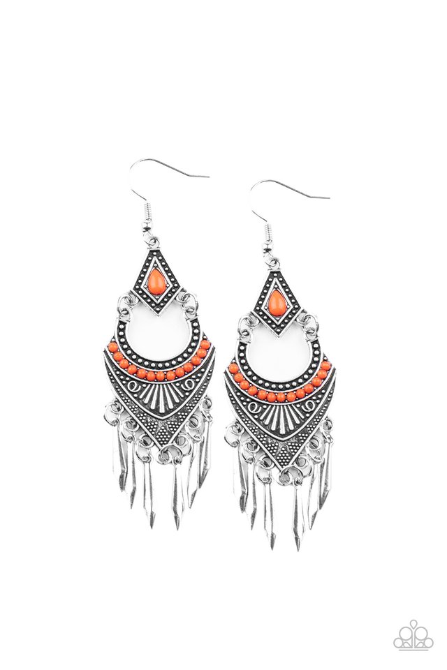 Trailblazer Beam - Orange - Paparazzi Earring Image