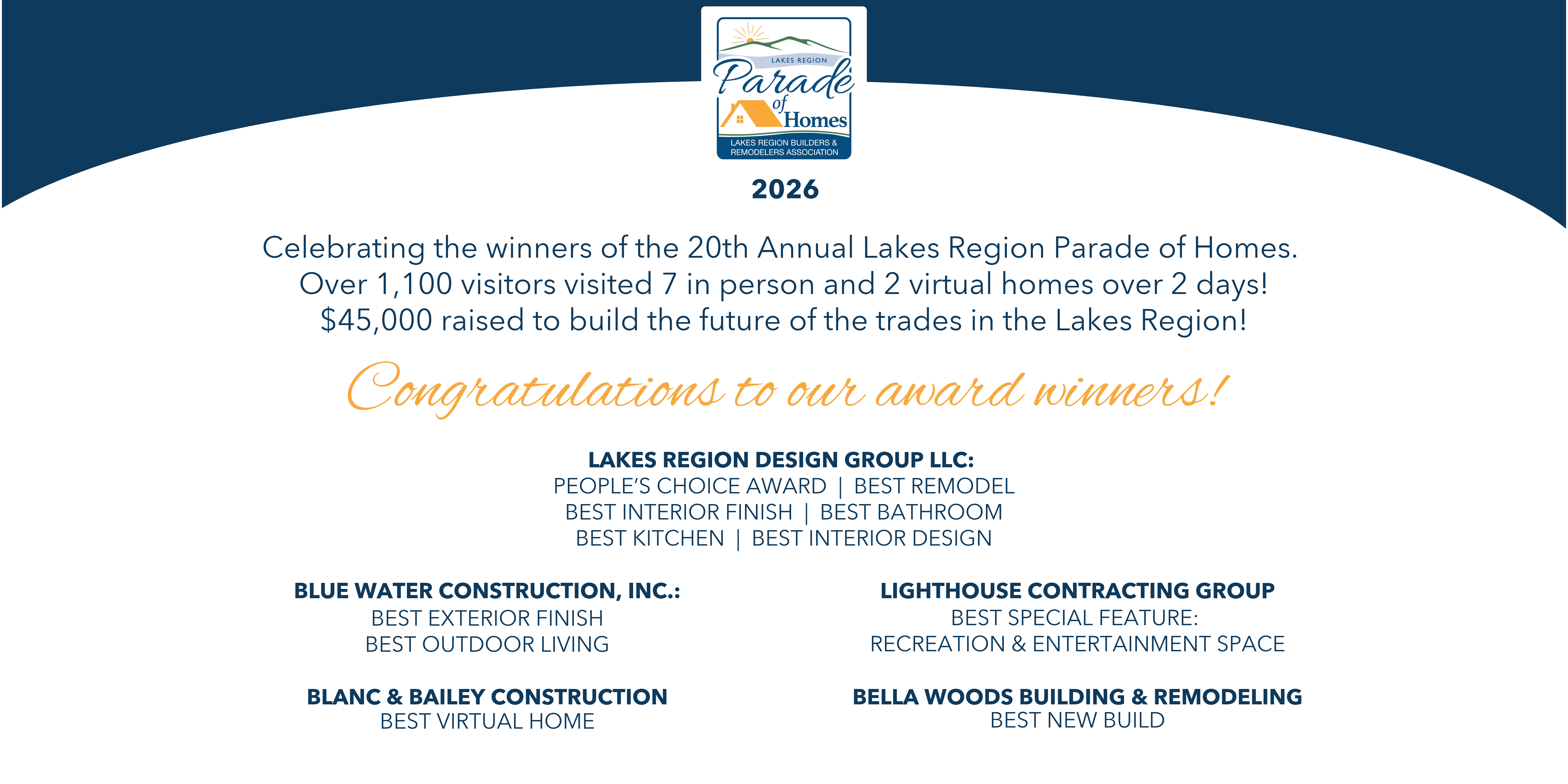 Banner graphic for Lakes Region Parade of Homes 2026 winners
