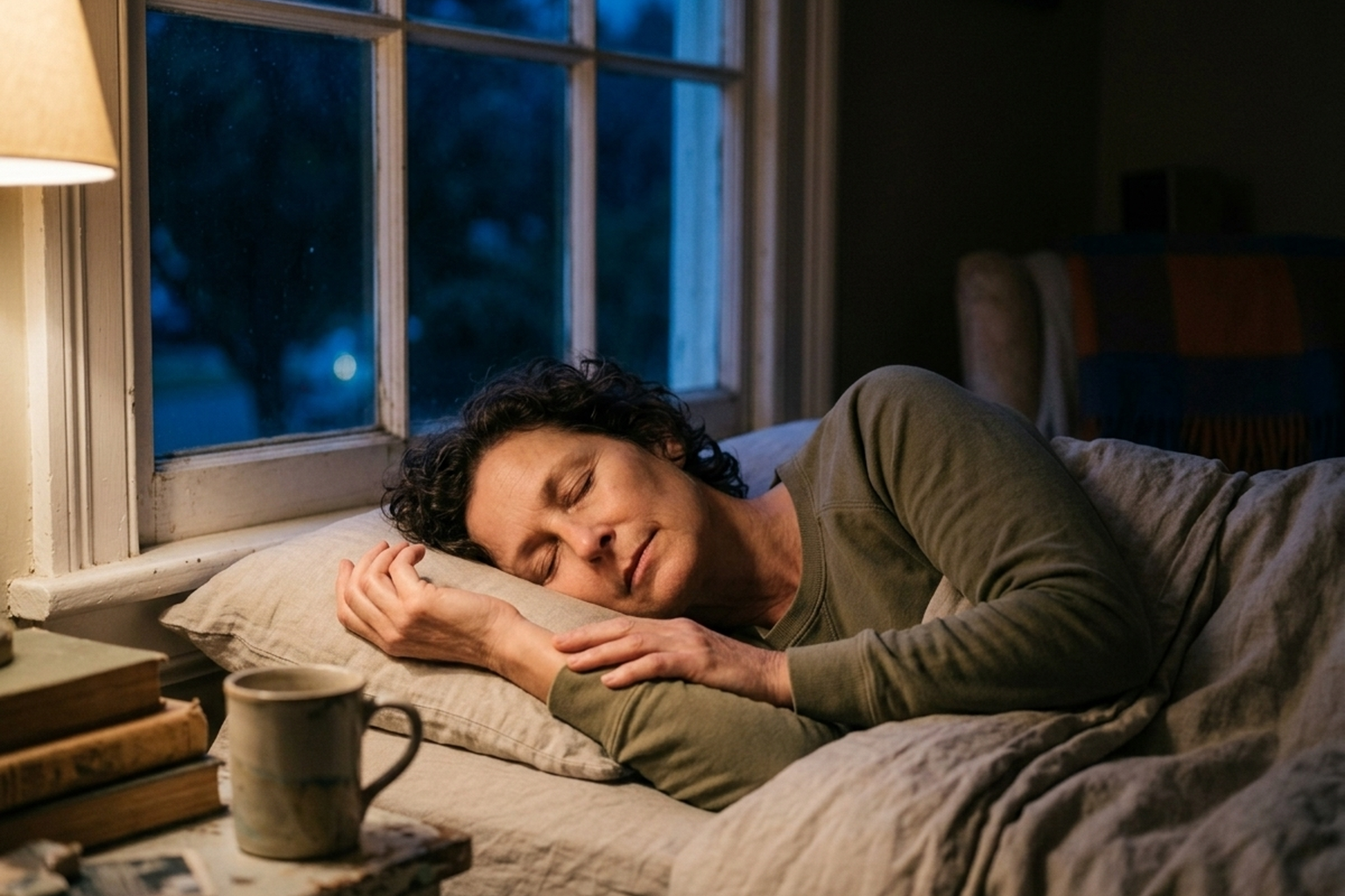 Woman resting and breathing easily at night after using BetterLungs