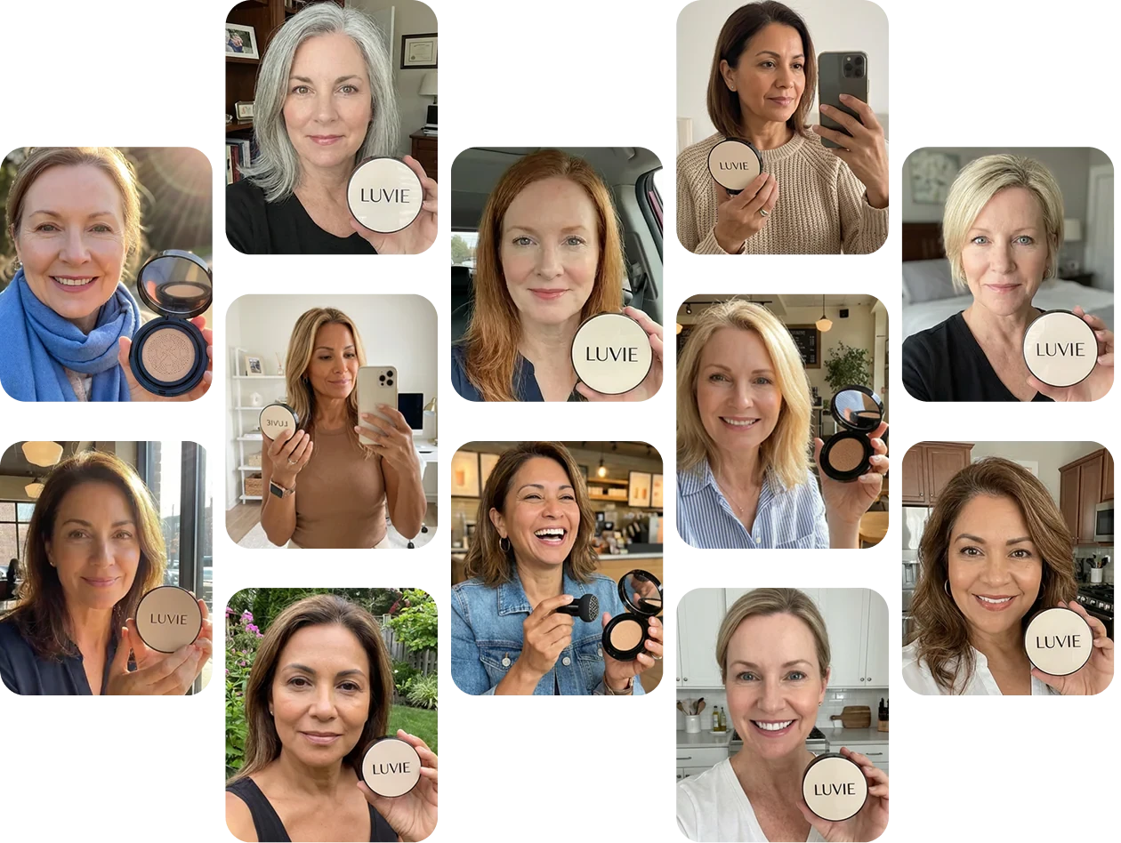 Real Luvie customers holding the Glow Foundation Cushion