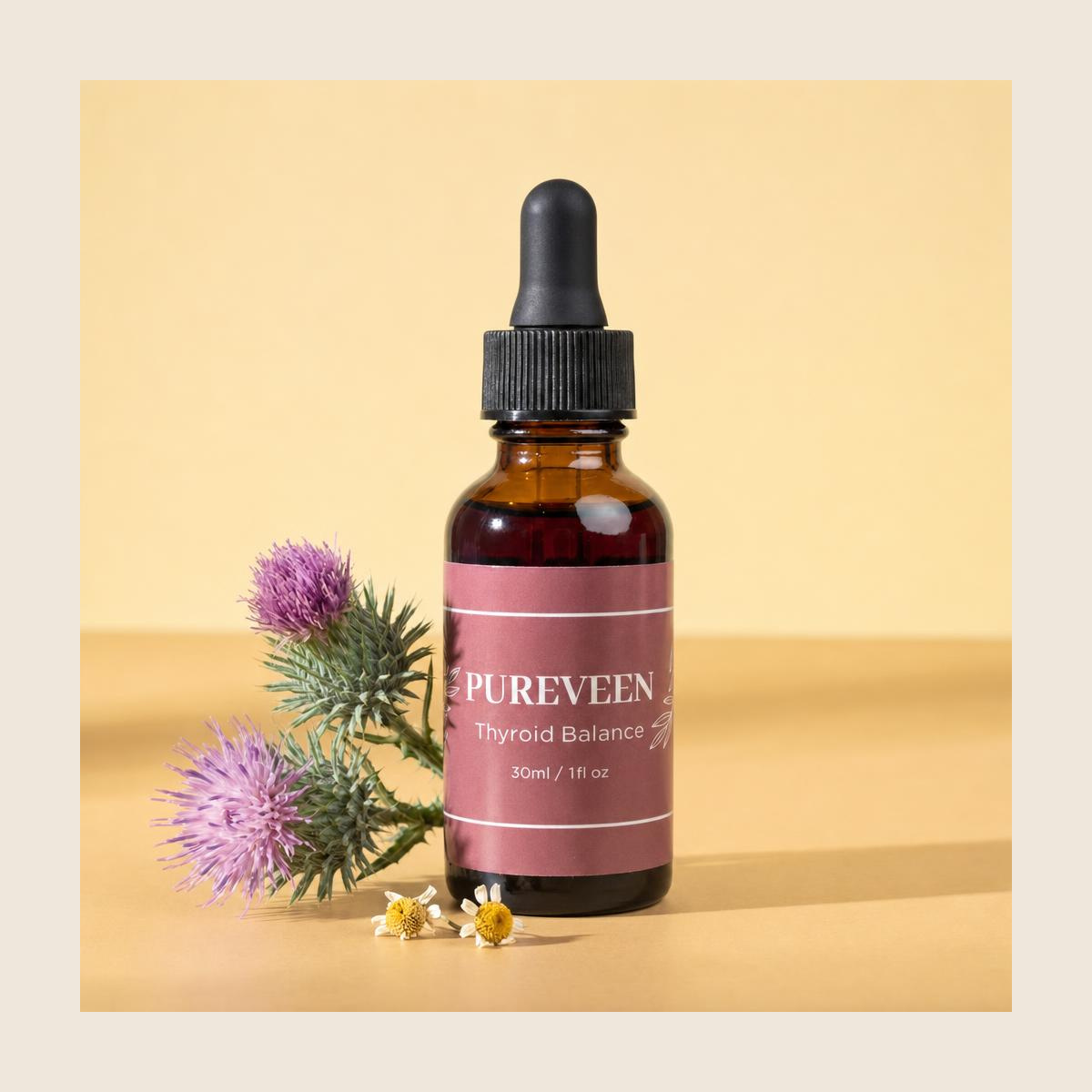 The Pureveen Thyroid Balance amber dropper bottle