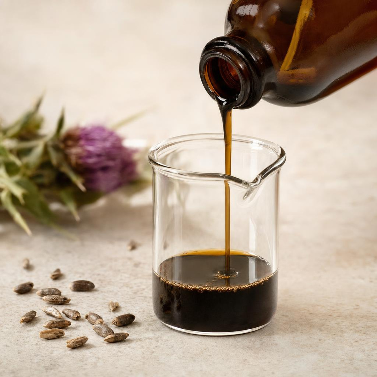 Cold-pressed milk thistle extract being poured