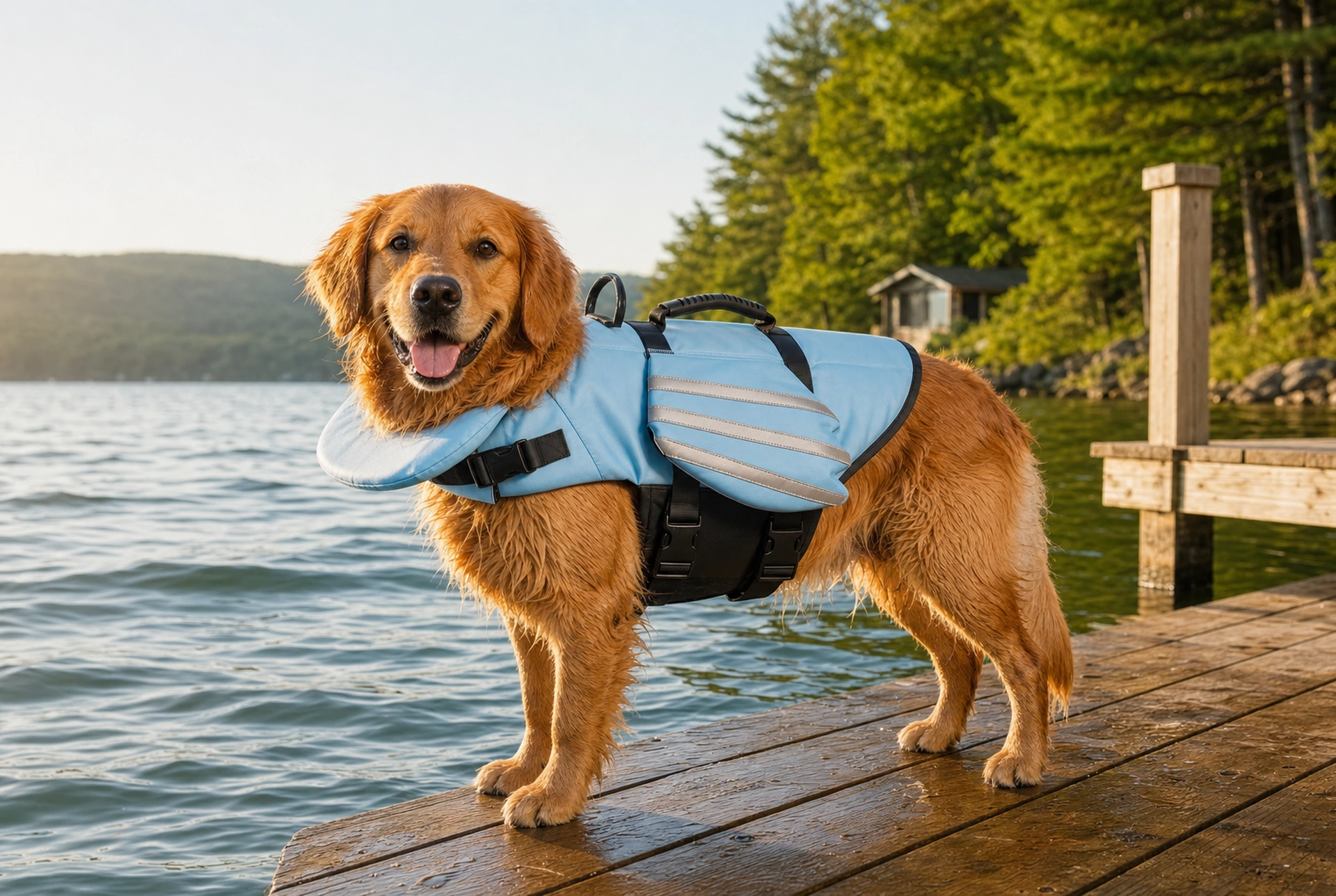 Dog swimming in the PawLab dog life jacket
