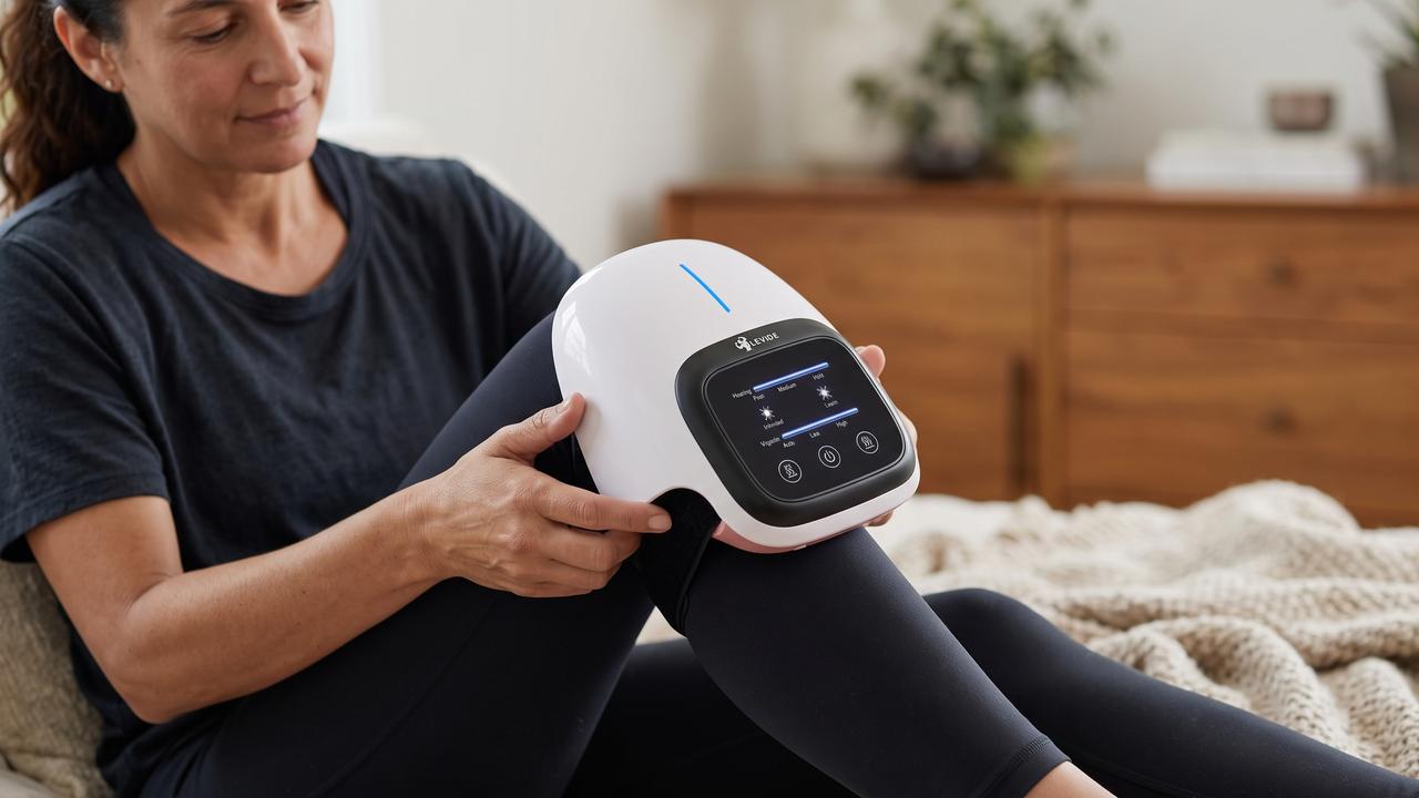 Hands strapping on the LEVIDE Knee Companion 2.0 device.