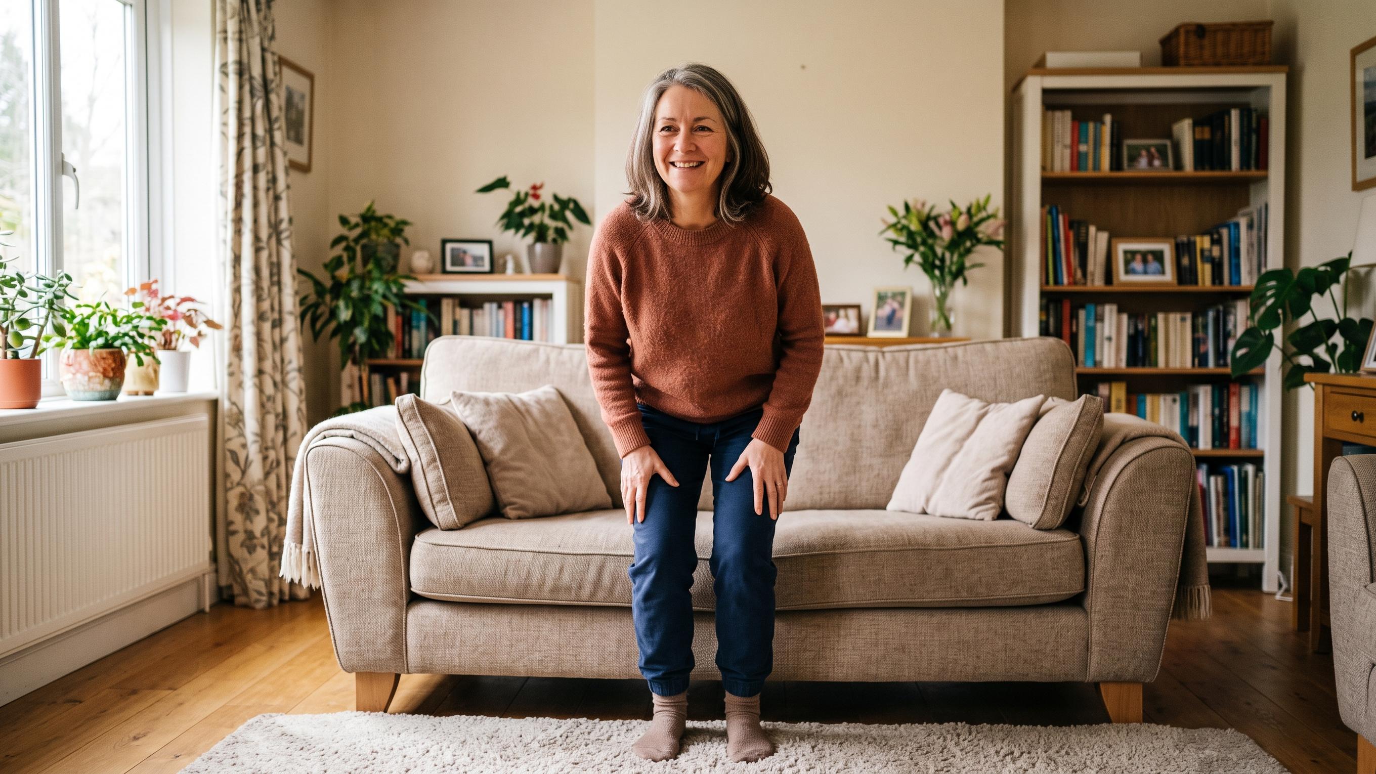A person moving comfortably at home, free of knee pain.