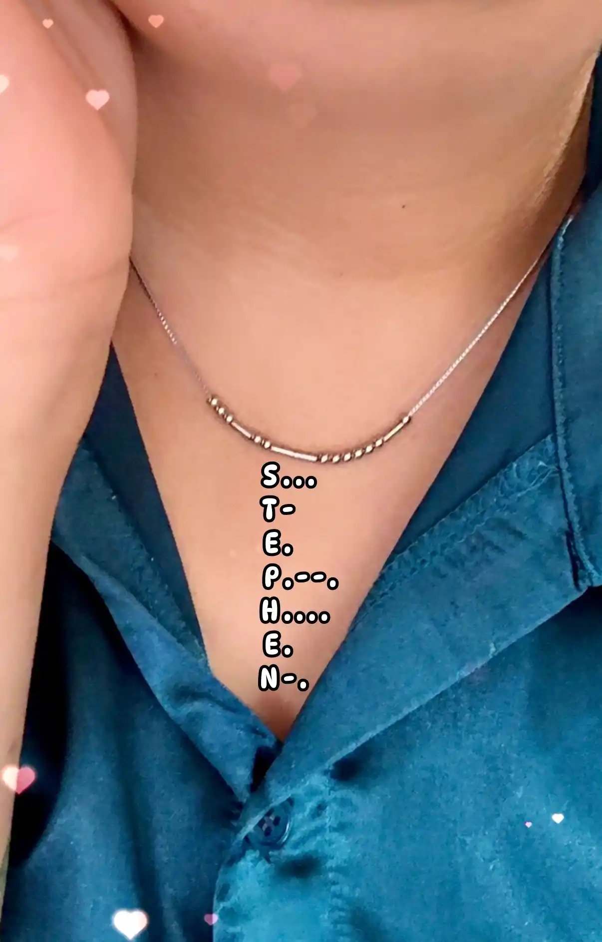 Customer photo of a Tulas Morse code necklace