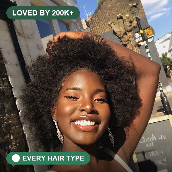 Happy customer with healthy natural hair, loved by over 200,000 women
