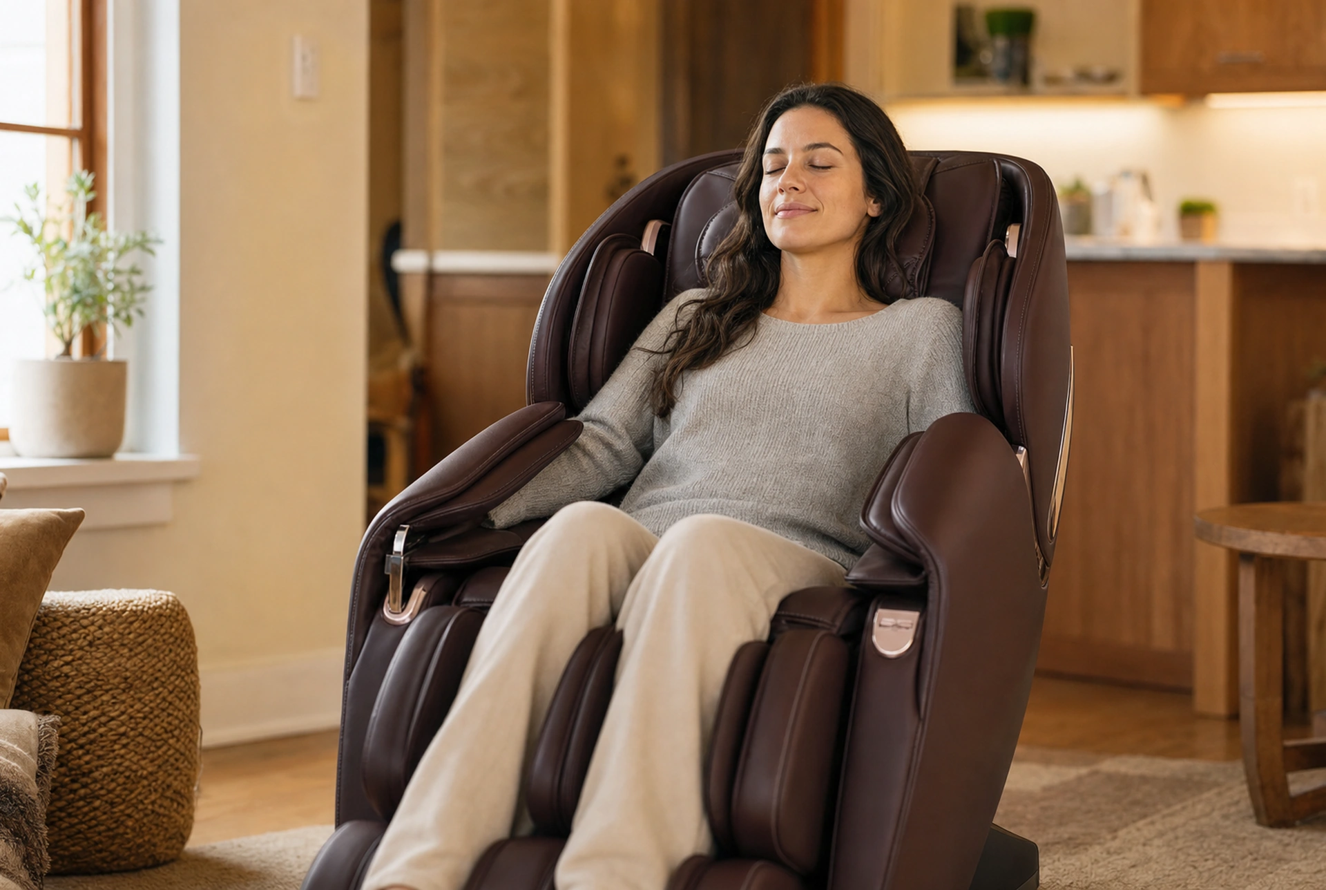 Relaxe Shiatsu massage chair reclined in a modern living room