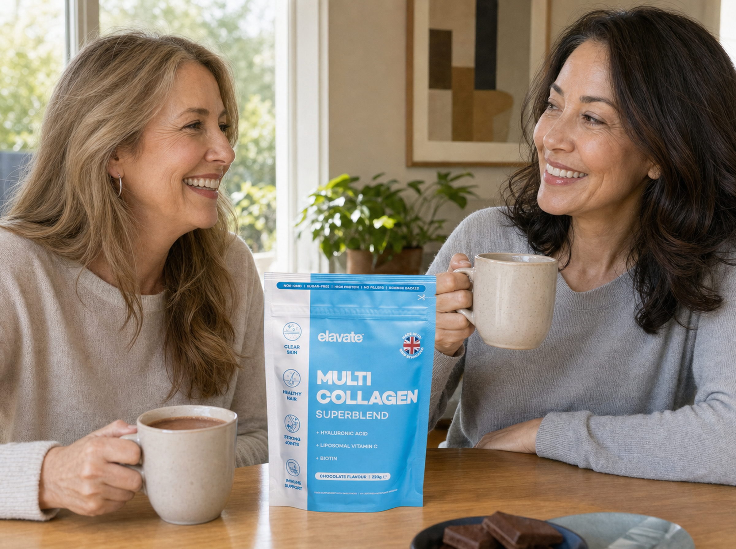 Women in their fifties and sixties sharing their results with the Elavate collagen drink