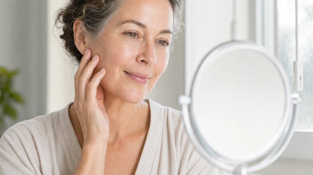 A woman in her late fifties looking rested in the morning after her daily collagen drink