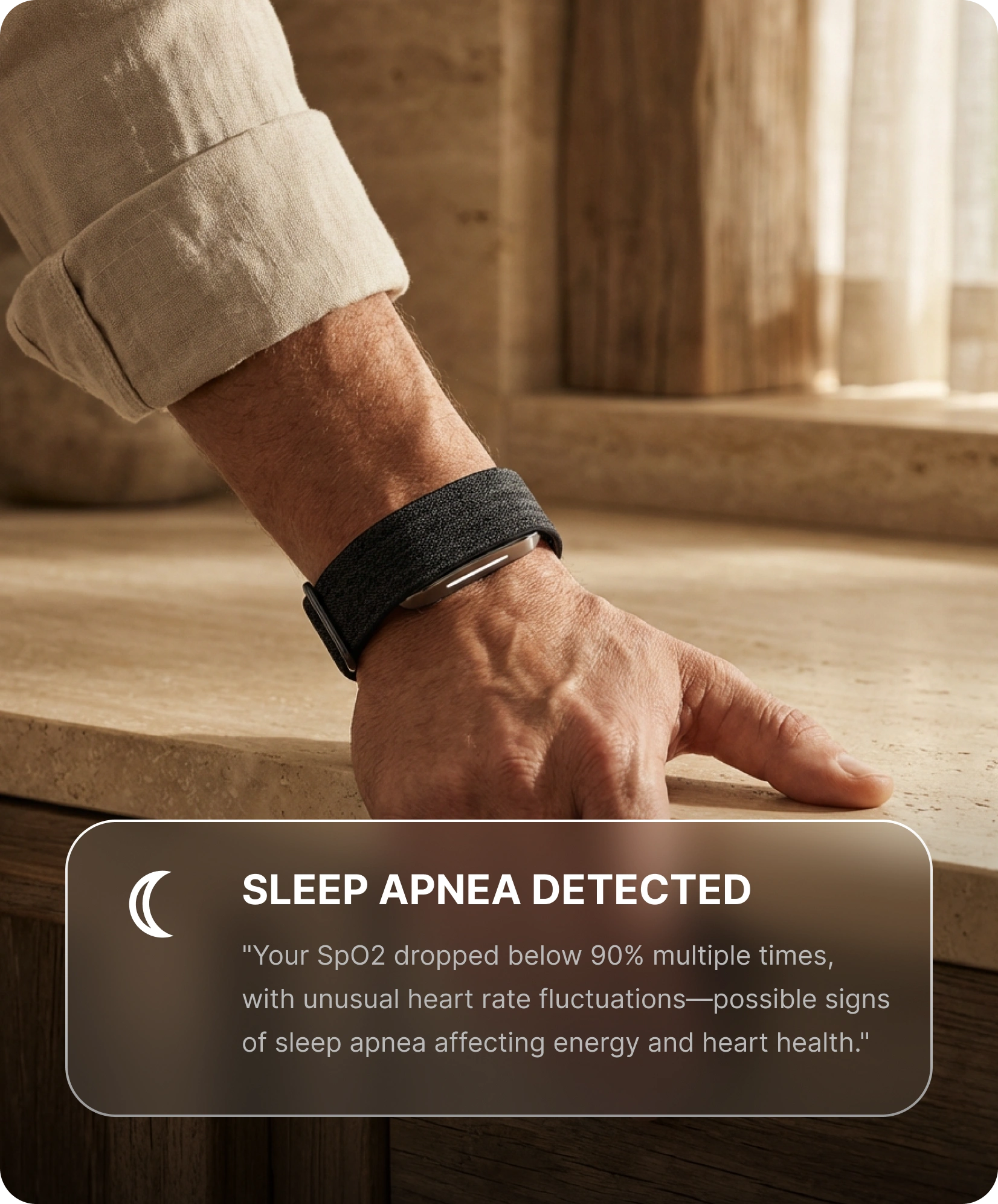 Hume app surfacing an overnight heart-trend alert