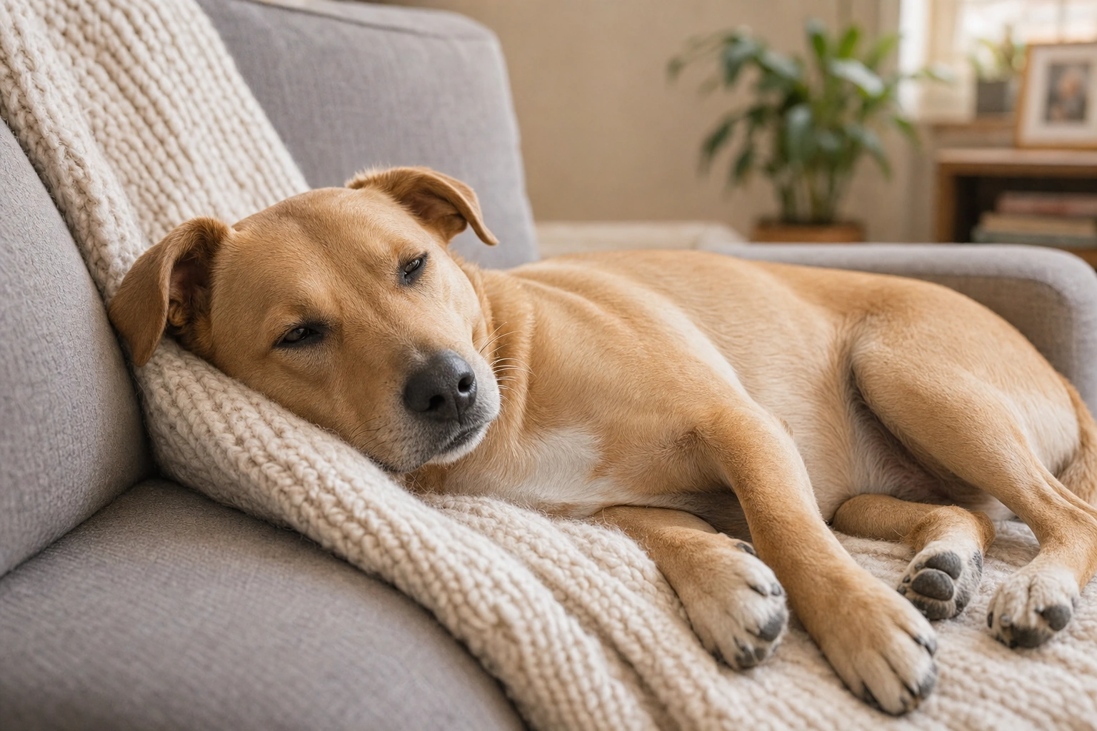 Relaxed dog during a quiet nail grinding session