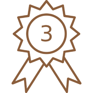 A line drawing icon of a third-place award ribbon on a green background.