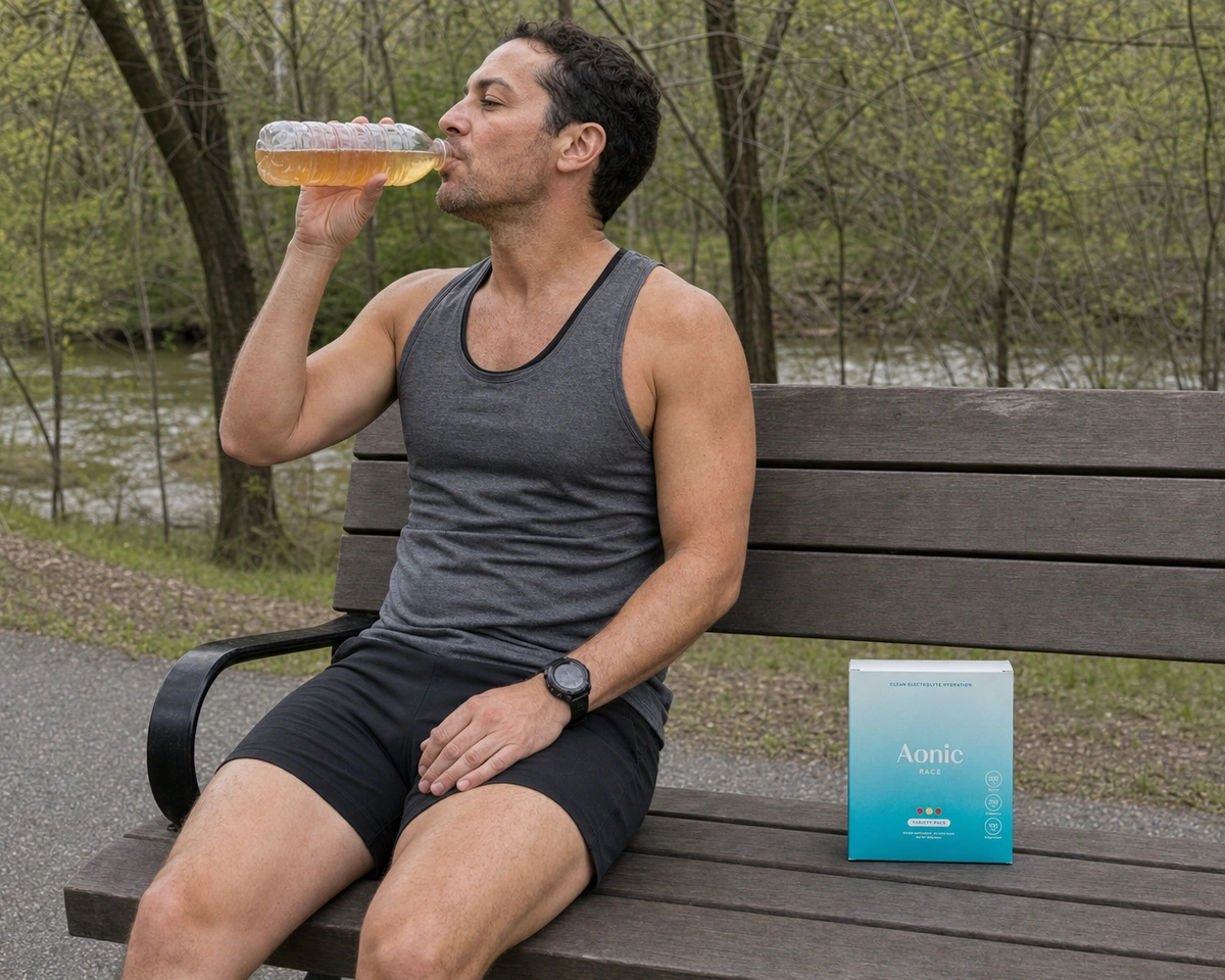 Real customer mixing an Aonic Race electrolyte stick pack at home